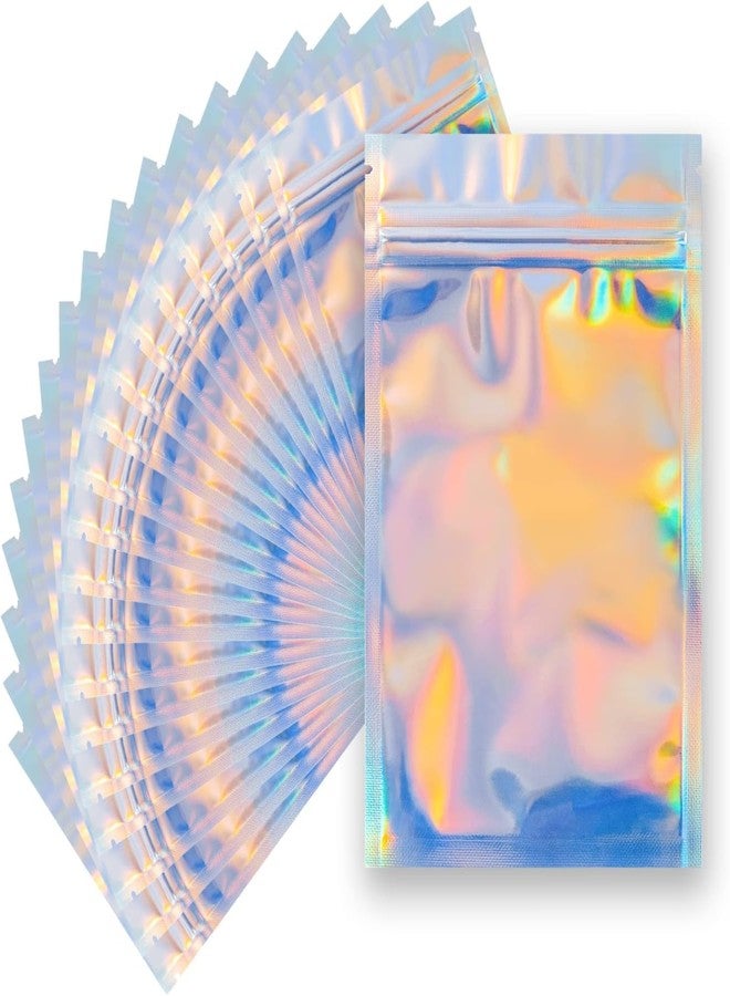 Preptep Polyethylene 100 Pieces 10x15cm Smell Proof Holographic Mylar Bags, Clear Resealable Zipper Foil Pouch Bags for Food Storage, Lip-Gloss, Eyelash Packaging - Image 1